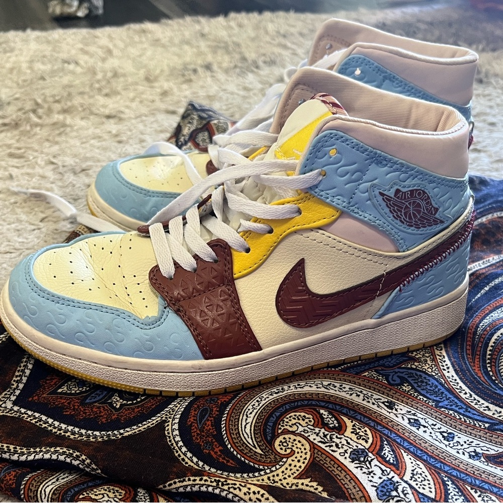 Jordan Women's Sneakers - Blue, Yellow, Brown